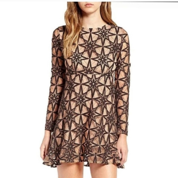 For Love & Lemons Metz Dress Mini Long Sleeve Lace Party Black Sheer Mirror XS - Picture 2 of 9